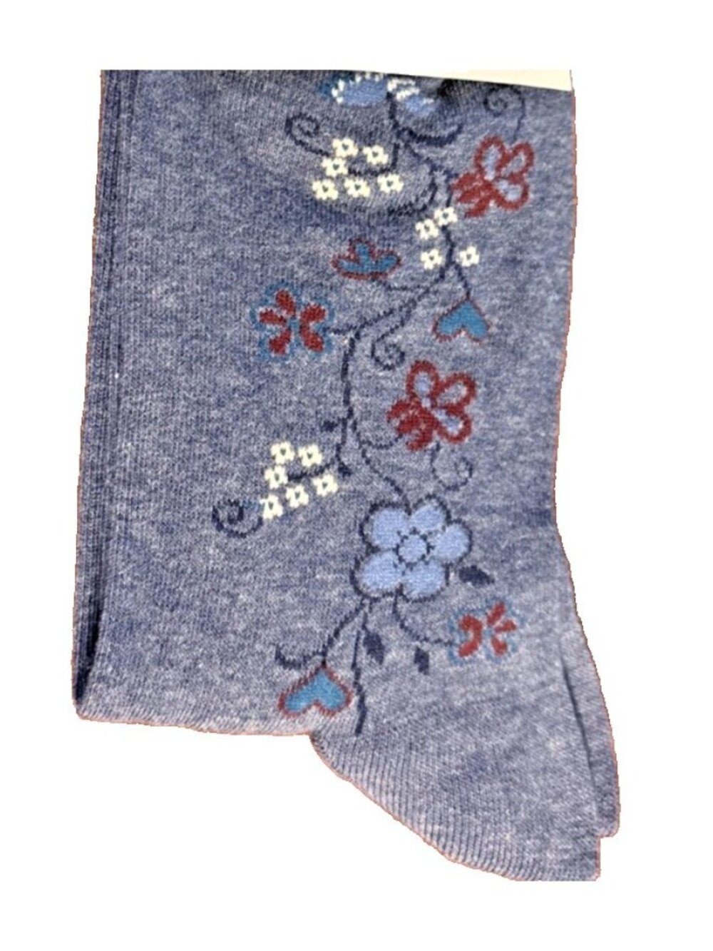 Womens LeGale Denim Floral Crew Socks Fits Shoe Size 4-10 Sock Size 9-11 Cotton - Picture 4 of 5